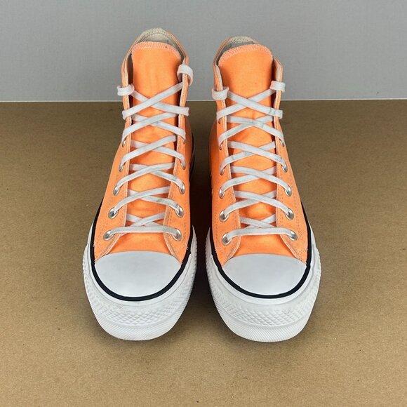Converse All Star Lift Platform High Top Sneakers Womens 7 Orange White Lace Up - Picture 2 of 10